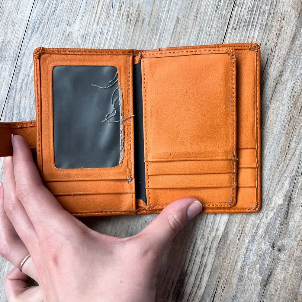 Dockers Orange Leather Wallet Bifold Snap Tab Card Holder Minimalist Vintage